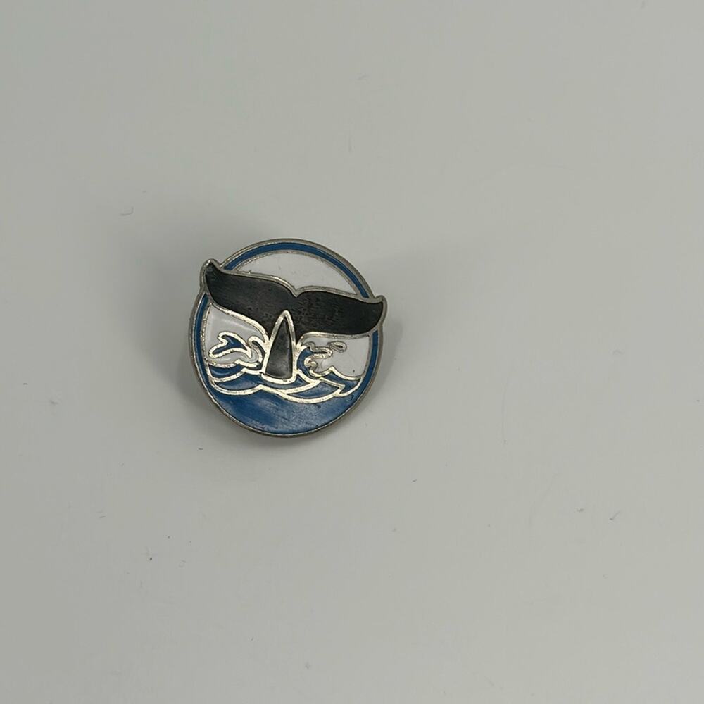 Vintage blue and white Whale tail pin